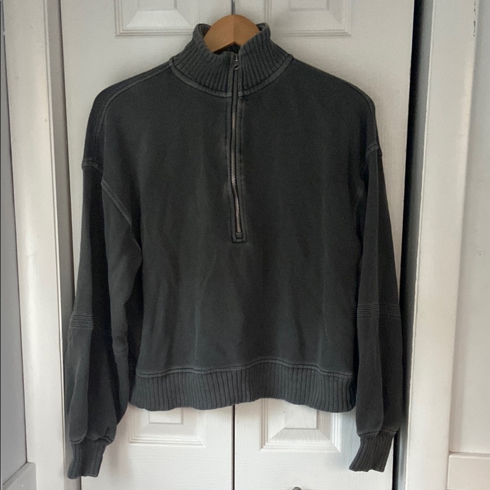 Aerie Dark Gray Quarter-Zip Sweatshirt